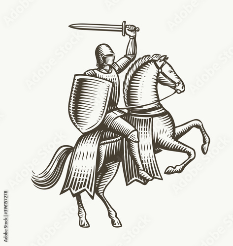 Knight on horseback. Medieval heraldry symbol vector illustration