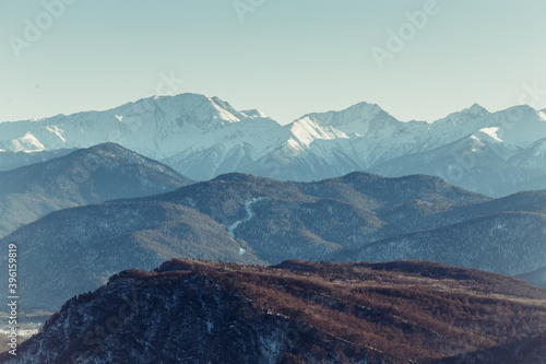 Beautiful mountain landscape with sky at Caucasus mountains