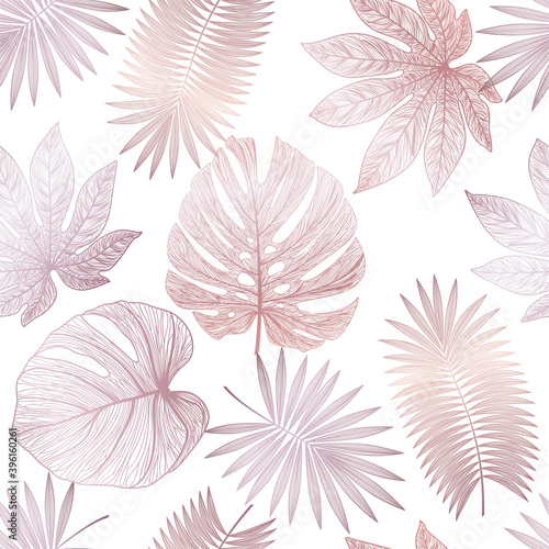 Seamless pattern with leaf veins. Pink gold color. Vector illustration.