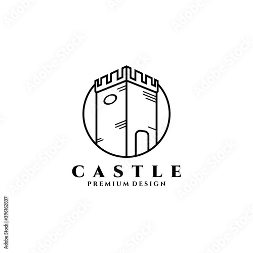 Castle logo vector illustration design, line art simple castle icon