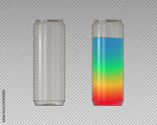 Realistic plastic cans. PET cans for coctails. Vector