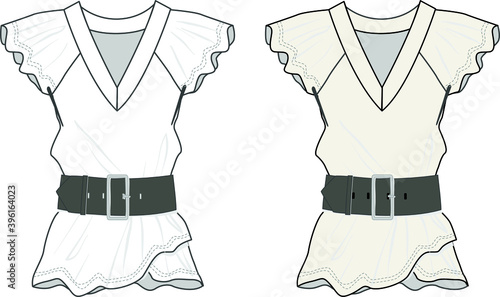 Fotografi Flat sketch top clothing design for young girls.