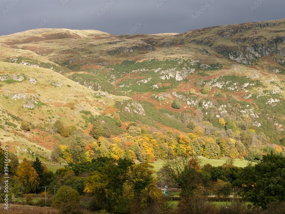 Beautifully sunlit Scottish Hills on an Autumn day