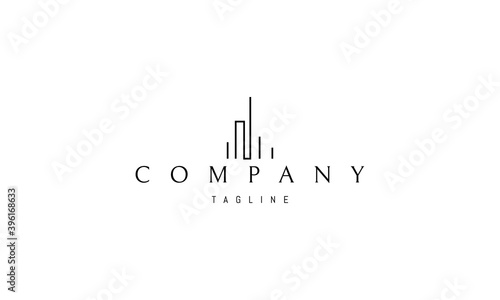 Vector logo on which the abstract image of the silhouette of the city in a linear style.