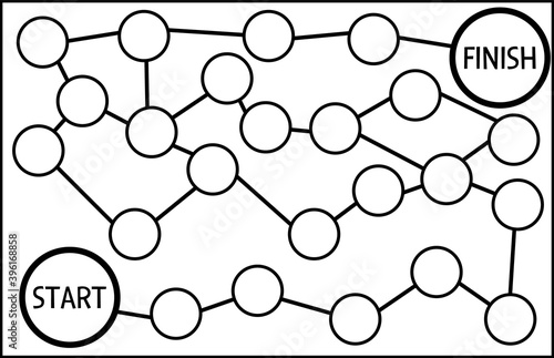 Vector boardgame template. Blank black and white board game isolated on white background. Preschool printable educational activity or worksheet sample. Playing field illustration.
