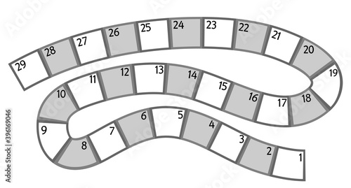 Vector boardgame template. Blank black and white board game isolated on white background. Preschool printable educational activity or worksheet sample. Playing field illustration.