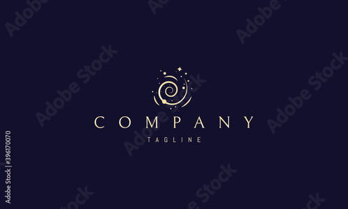 Vector golden logo on which an abstract image of a space funnel.