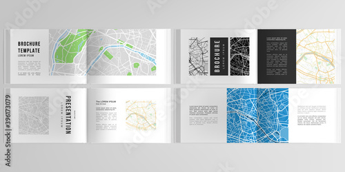 Vector layouts of horizontal presentation design templates with urban city map of Paris for landscape design brochure, cover design, flyer, book design, magazine.