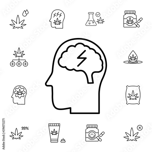 Marijuana, epilepsy, brain flat vector icon in marijuana pack