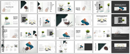 Vector layouts of presentation design templates for brochure, cover design, flyer, book design, magazine, poster. Home office concept, study or freelance, working from home. photo