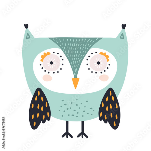 Cute owl childish print. Perfect for t-shirt, apparel, cards, poster, nursery decoration. Vector Illustration