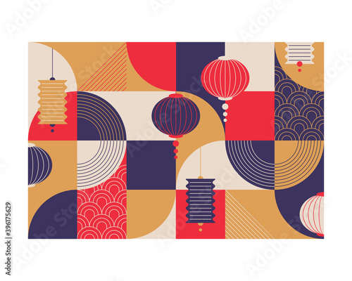 Ornamental flat and geometry design chinese lanterns New year pattern.