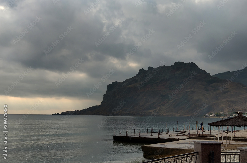 Crimean peninsula, southern coast, Koktebel village. The oldest dormant volcano in Europe is Mount Karadag. Crimean peninsula, southern coast, Koktebel village. The oldest dormant volcano in Europe is Mount Karadag.