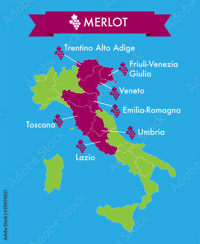 Merlot cultivation regions of Italy vector illustration