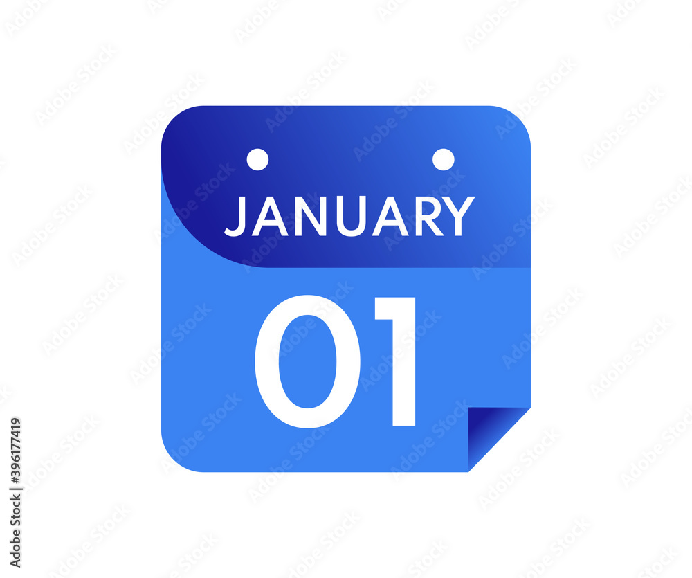 January 1 Date on a Single Day Calendar in Flat Style, 1 January calendar icon January 1 Date on a Single Day Calendar in Flat Style, 1 January calendar icon
