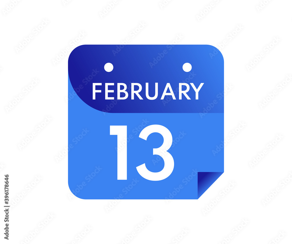 February 13 Date on a Single Day Calendar in Flat Style, 13 February calendar icon February 13 Date on a Single Day Calendar in Flat Style, 13 February calendar icon