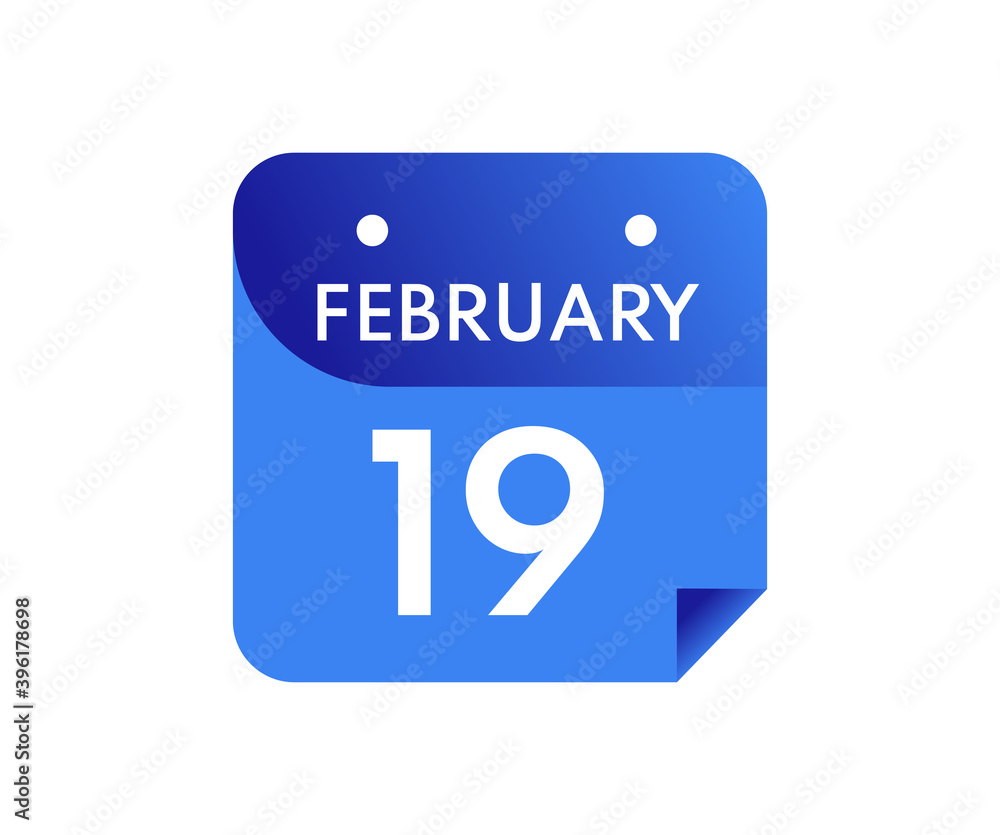 February 19 Date on a Single Day Calendar in Flat Style, 19 February calendar icon February 19 Date on a Single Day Calendar in Flat Style, 19 February calendar icon