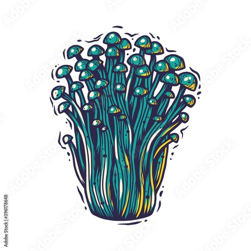 Vector illustration of enoki. Autumn mushroom picking for vegan food and cooking design