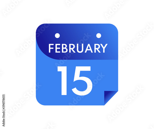 February 15 Date on a Single Day Calendar in Flat Style, 15 February calendar icon photo