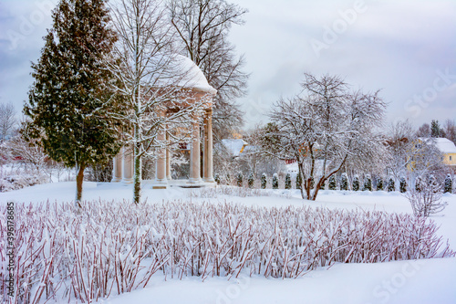 Park of Maryino homestead near Tosno in winter, Leningrad region, Russia photo