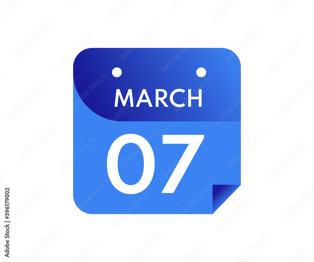March 7 Date on a Single Day Calendar in Flat Style, 7 March calendar icon March 7 Date on a Single Day Calendar in Flat Style, 7 March calendar icon