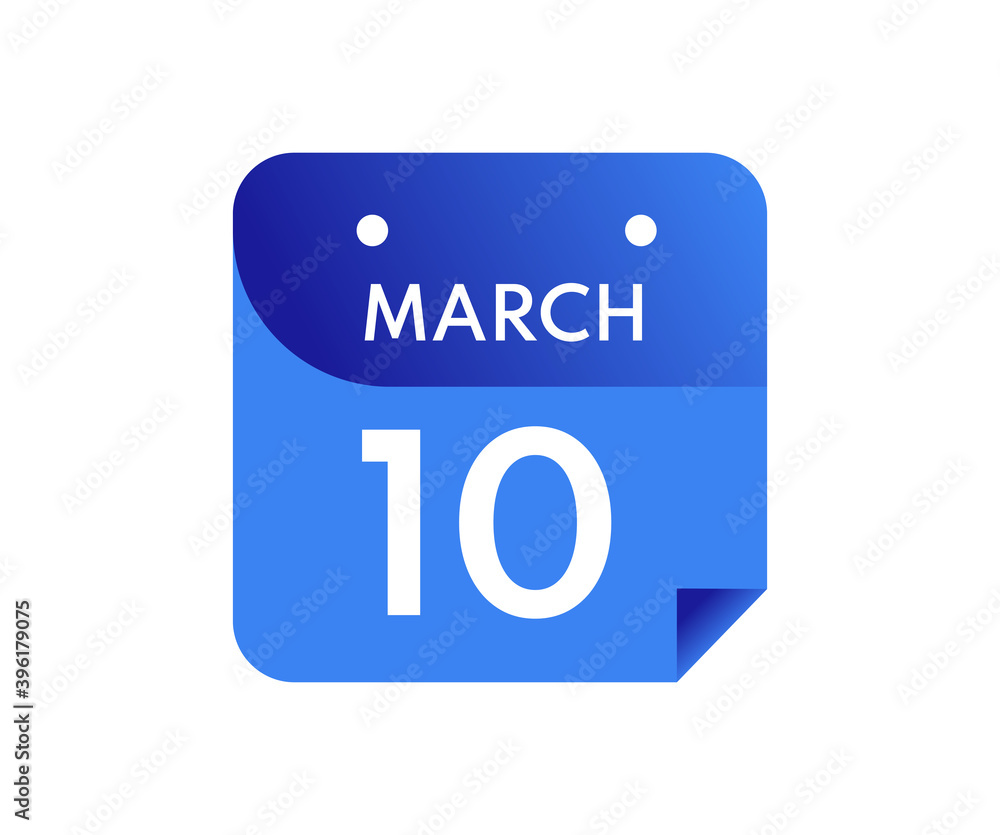 March 10 Date on a Single Day Calendar in Flat Style, 10 March calendar icon March 10 Date on a Single Day Calendar in Flat Style, 10 March calendar icon