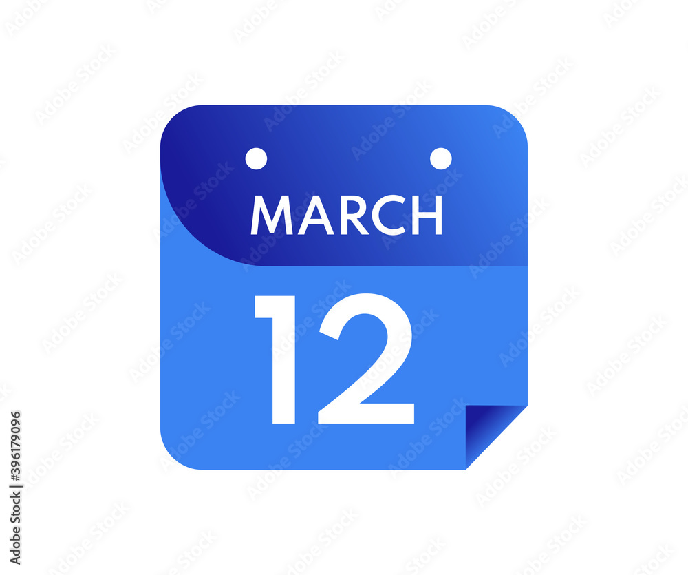 March 12 Date on a Single Day Calendar in Flat Style, 12 March calendar icon March 12 Date on a Single Day Calendar in Flat Style, 12 March calendar icon
