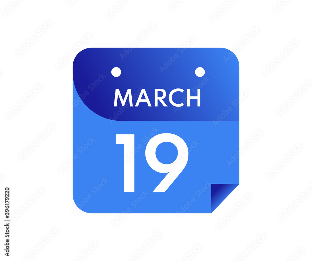 March 19 Date on a Single Day Calendar in Flat Style, 19 March calendar icon March 19 Date on a Single Day Calendar in Flat Style, 19 March calendar icon