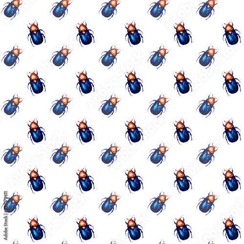 Cetonia aurata seamless pattern on white background