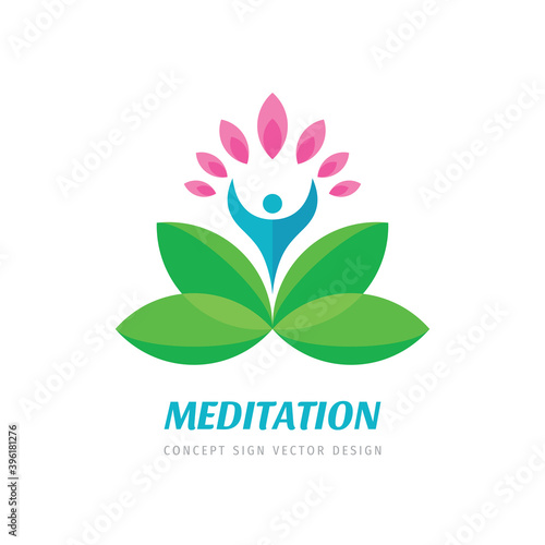 Meditation yoga logo design. Health wellness logo sign. Healthy cosmetics logo symbol. Vector illustration. 