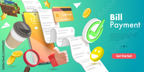 3D Vector Conceptual Illustration of Bill Payment, Mobile Banking App, Internet Shoping.