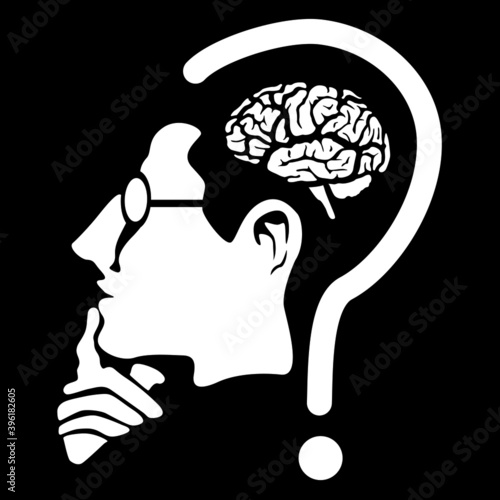 human head silhouette with brain and question mark