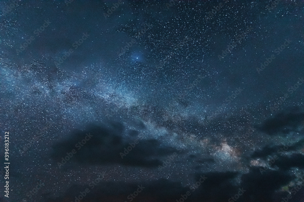 Fototapeta premium Night photos in the Ukrainian Carpathian Mountains with a bright starry sky and the Milky Way 