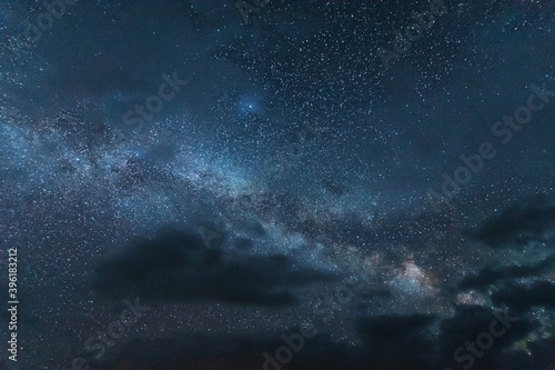 Night photos in the Ukrainian Carpathian Mountains with a bright starry sky and the Milky Way 