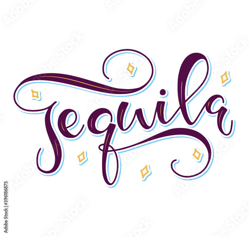 Tequila colored lettering isolated on white background - vector stock illustration. 