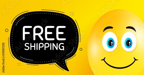Free shipping. Easter egg with smile face. Delivery included sign. Special offer symbol. Easter smile character. Free shipping black speech bubble. Yellow egg background. Vector