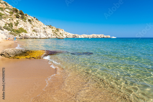 sandy beach Tsambika on Rhodes island Greece