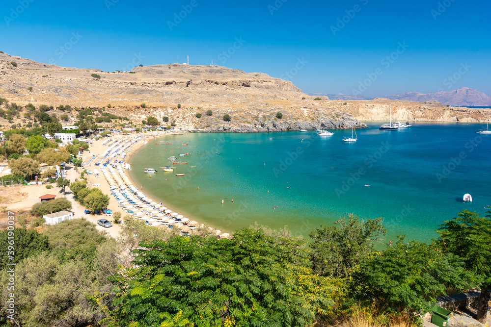 beautiful beach in Lindos in Rhodes island in Greece
