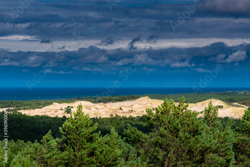 Beautiful see landscape from lighthouse, panorama, dune close to Baltic See, Slowinski National Park, Poland