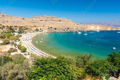 beautiful beach in Lindos in Rhodes island in Greece