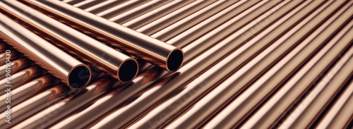 Copper pipes. Industrial pipes. photo