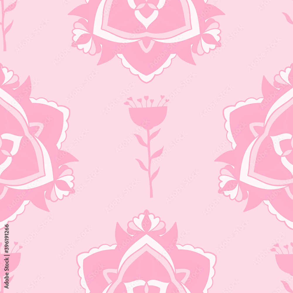 Vector seamless pattern with ornamental flowers. Can be used for web, stationery, textile, wallpaper, scrapbook paper, cards, invitations and other.