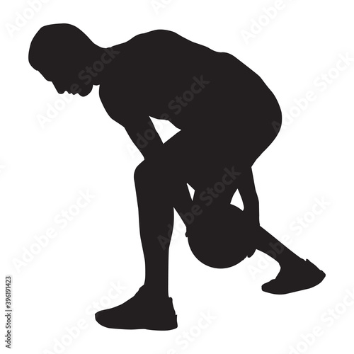 Professional basketball player silhouette with ball, vector illustration. Basketball crossover dribbling skills.