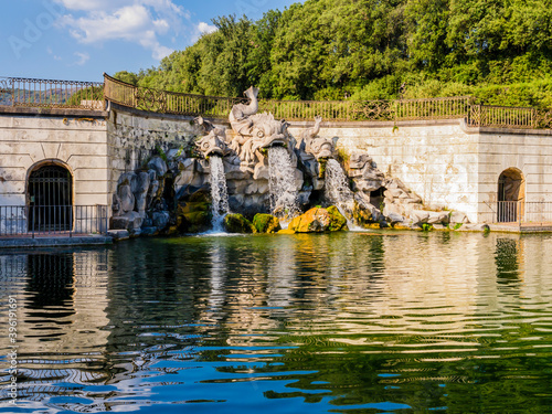Schilderij op canvas Stunning view of the three dolphins fountain, Royal Palace of Caserta, Italy