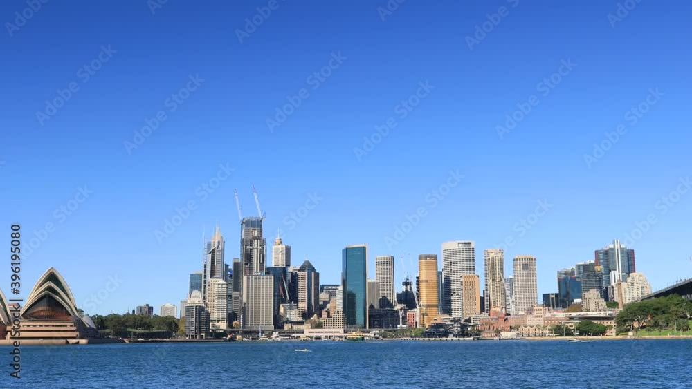 Wide waterfront of City of Sydney on shores of harbour – panorama in 4k.
Wide waterfront of City of Sydney on shores of harbour – panorama in 4k.