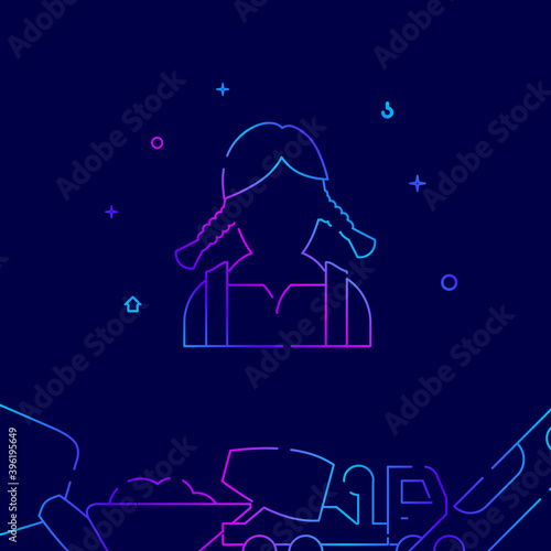 Girl worker, painter plasterer gradient line vector icon, simple illustration on a dark blue background, construction, decoration and repair related bottom border.