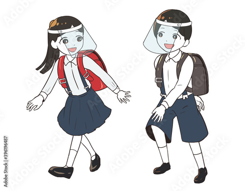 制服を着た小学生　フェイスガード