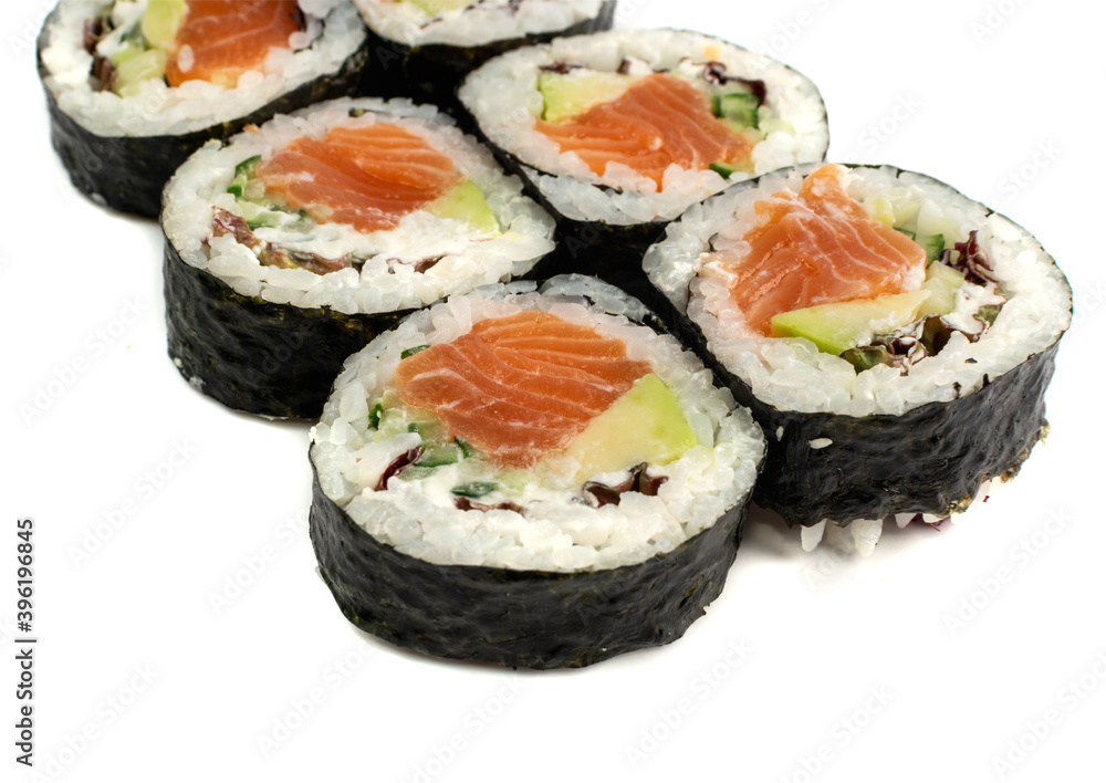 Futomaki Philadelphia Sushi Rolls Top View Isolated Futomaki Philadelphia Sushi Rolls Top View Isolated