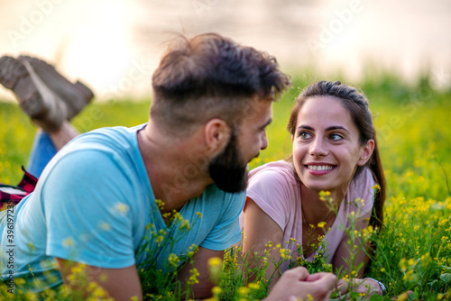 Couple enjoying  in nature