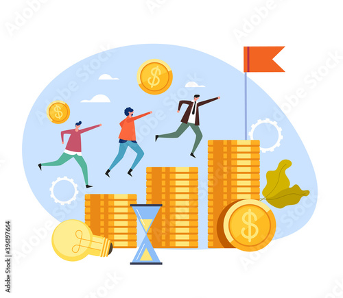 Business people office workers colleagues managers running and commit for best salary income job concept vector flat cartoon graphic design illustration